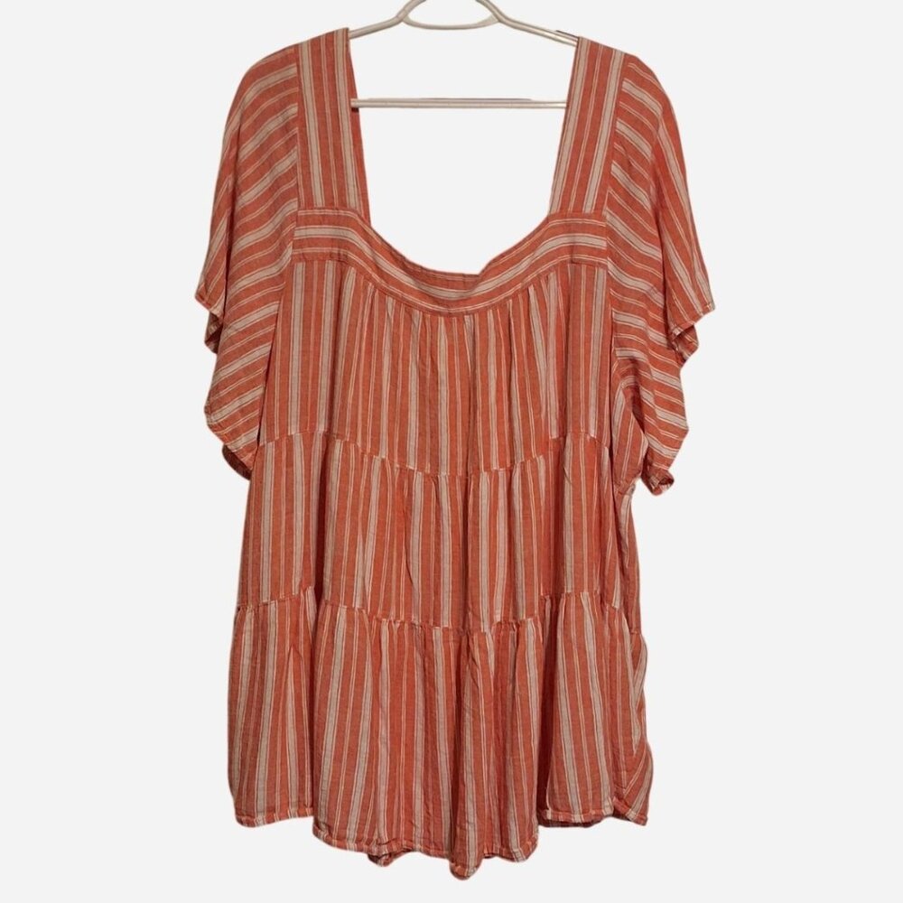 Women's plus size 4X  pink and white striped tiered ruffled tunic, size4X